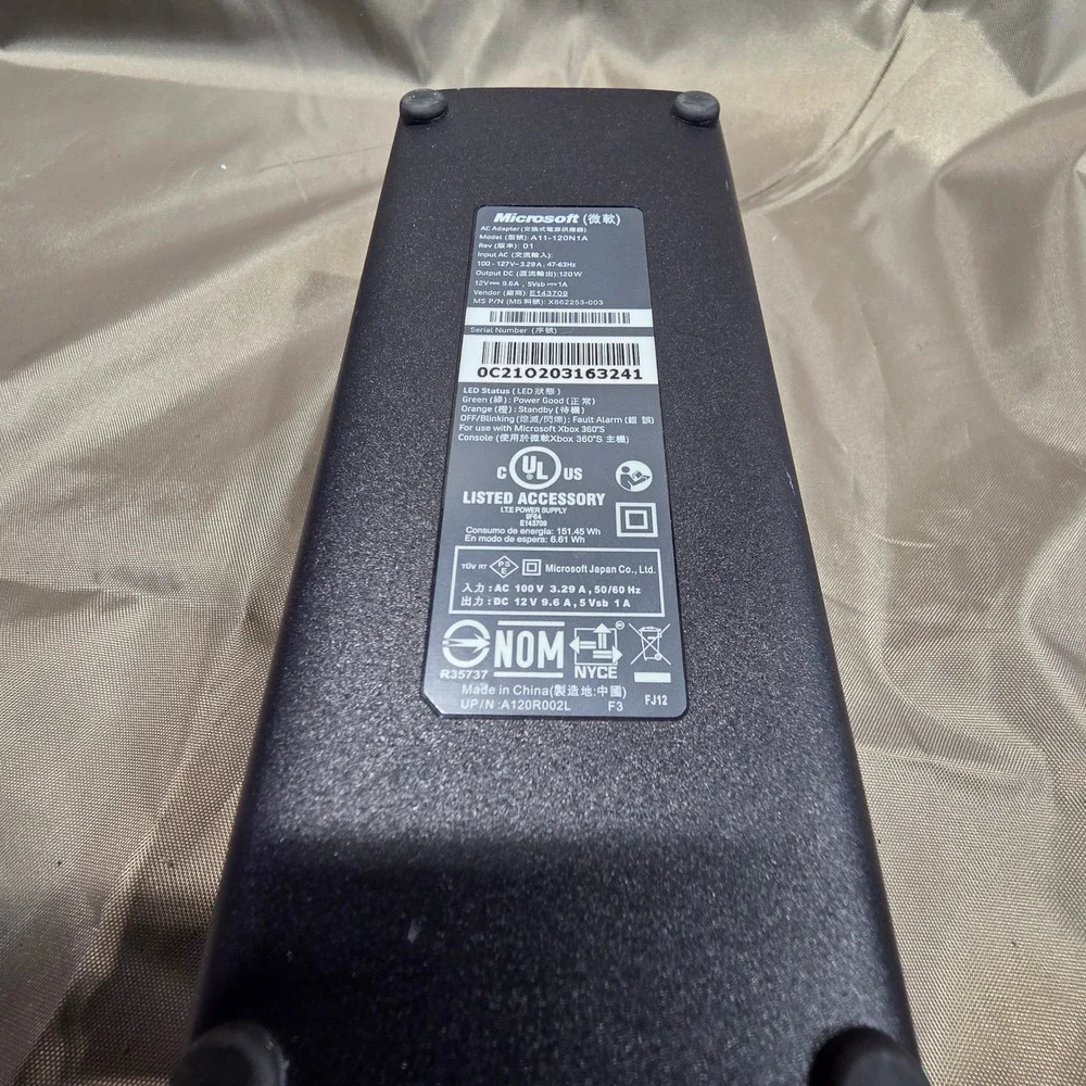 Microsoft Xbox 360 S AC Adapter Power Supply Brick 120W Model A11-120N1A Black